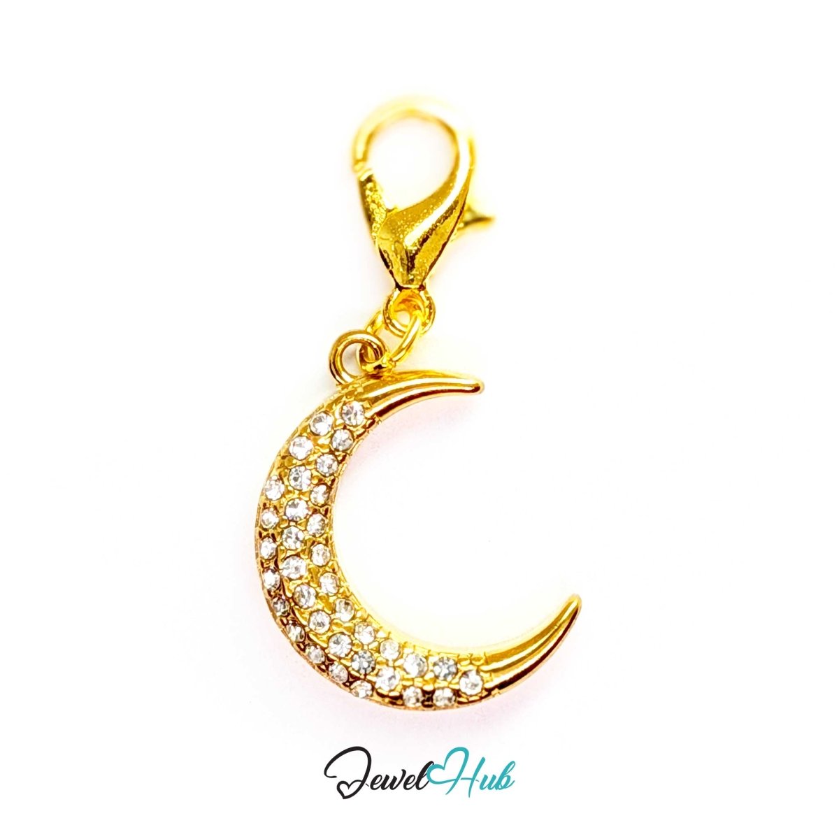 Crystal Pave Moon Charm - Gold Stainless Steel - 14x18.8mm