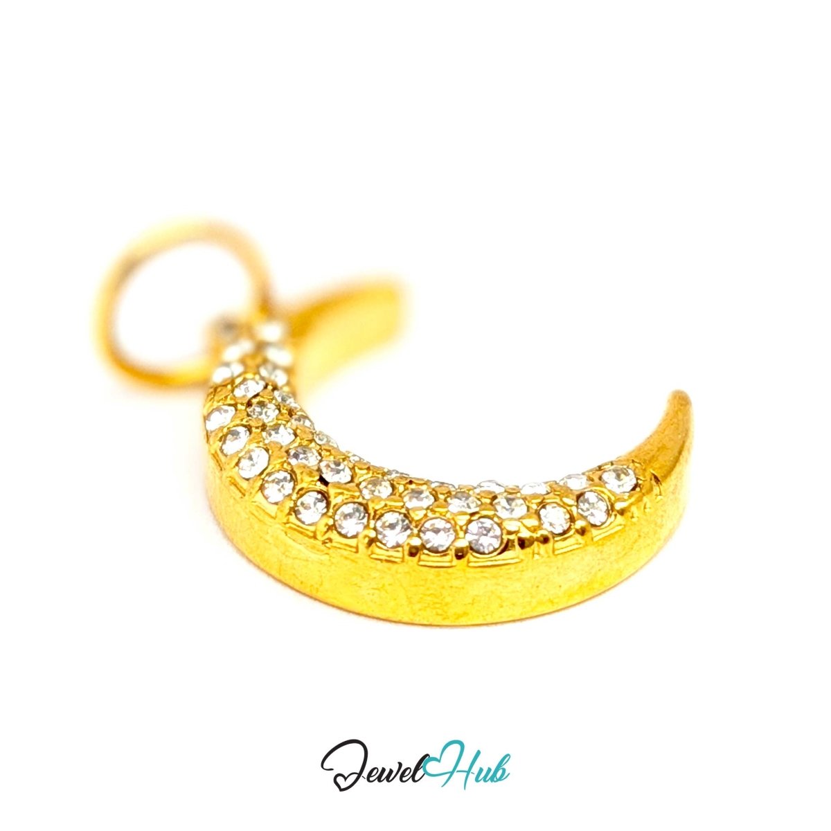 Crystal Pave Moon Charm - Gold Stainless Steel - 14x18.8mm