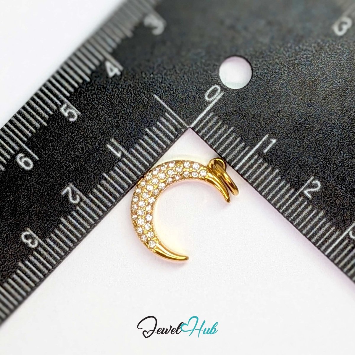 Crystal Pave Moon Charm - Gold Stainless Steel - 14x18.8mm