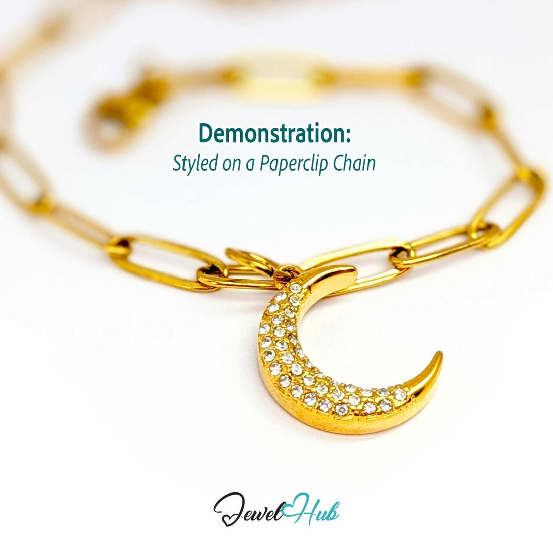 Crystal Pave Moon Charm - Gold Stainless Steel - 14x18.8mm