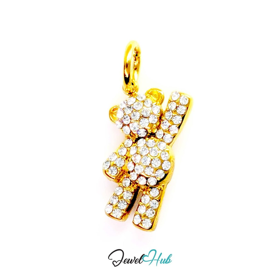 Crystal Petite Bear charm in gold-tone stainless steel, fully pave-set with around 30 clear crystals - JewelHub