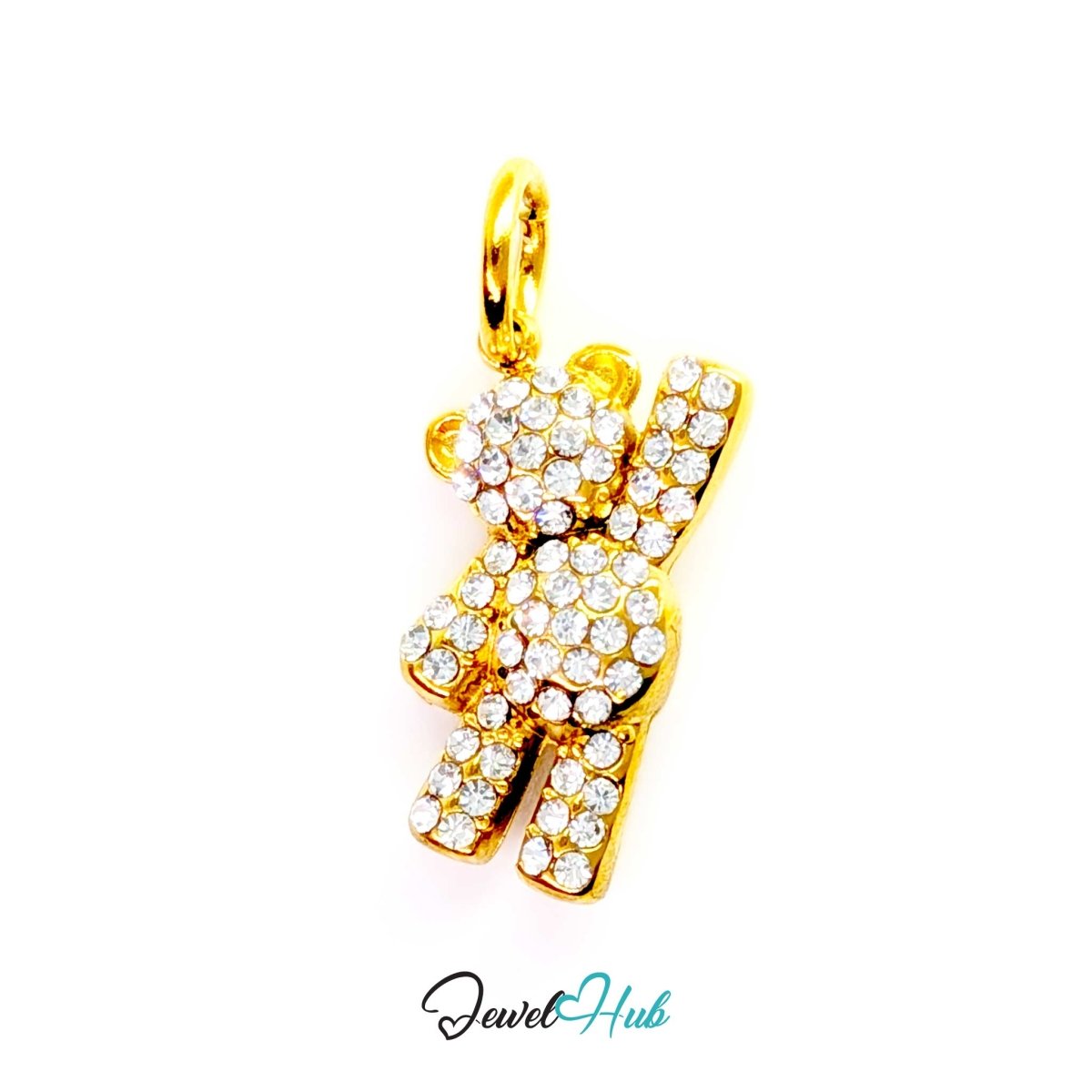 Crystal Petite Bear charm in gold-tone stainless steel, fully pave-set with around 30 clear crystals - JewelHub