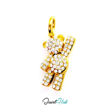 Crystal Petite Bear charm in gold-tone stainless steel, fully pave-set with around 30 clear crystals - JewelHub
