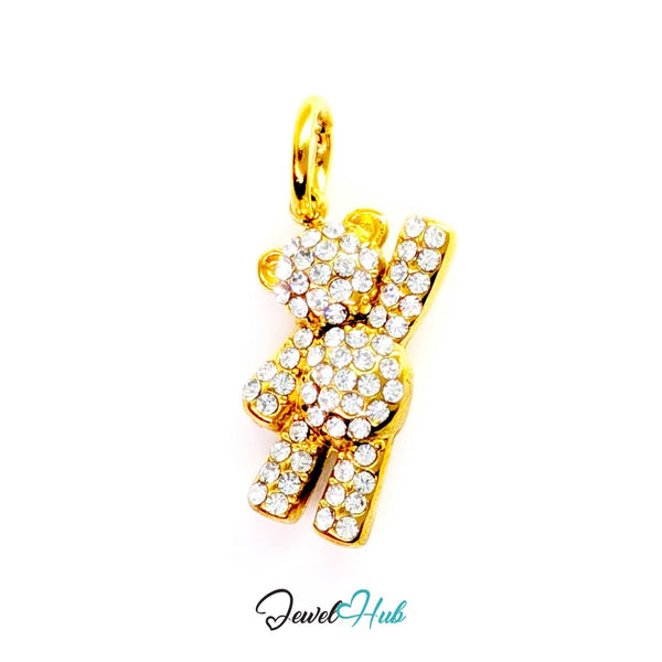 Crystal Petite Bear charm in gold-tone stainless steel, fully pave-set with around 30 clear crystals - JewelHub