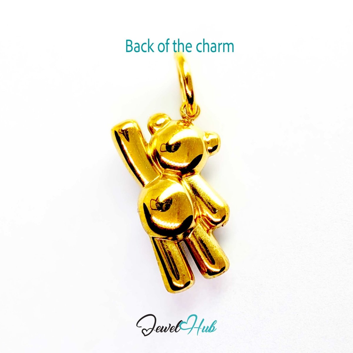 Back of the gold Crystal Petite Bear charm - smooth polished steel, suitable for engraving - JewelHub