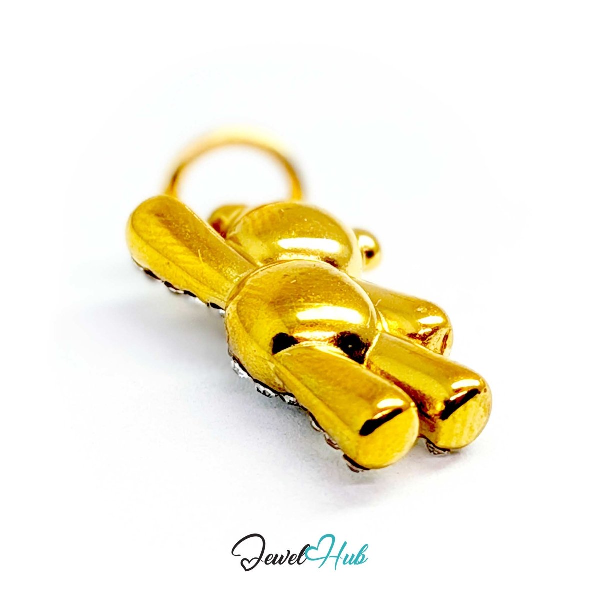 Gold Crystal Petite Bear charm, three-quarter view of the densely crystal-set body - JewelHub