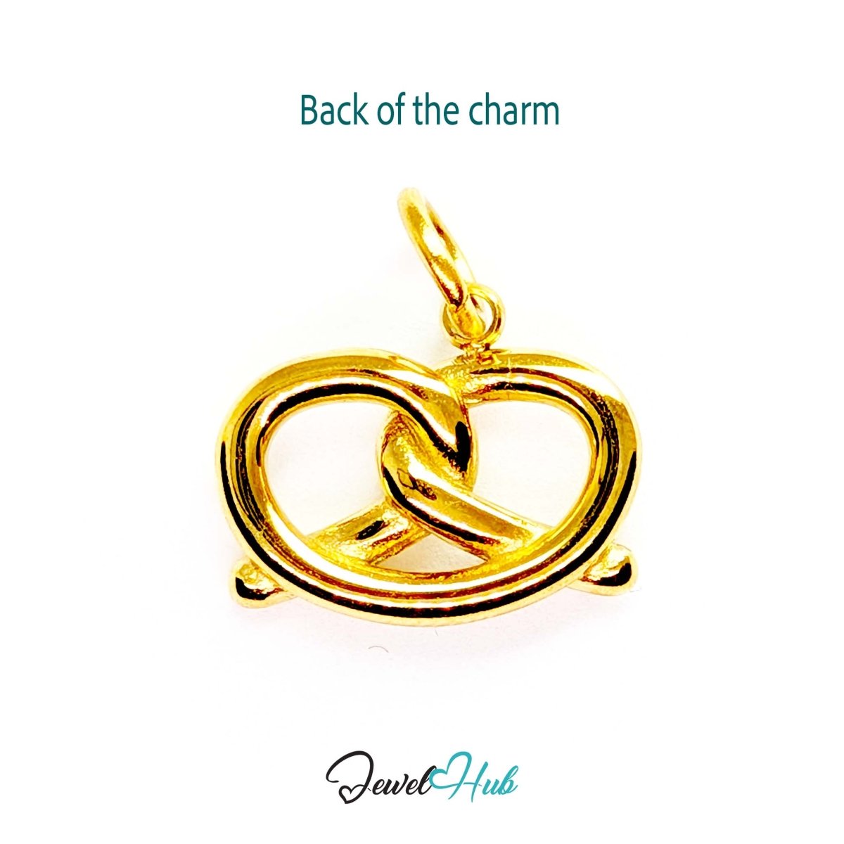 Pretzel charm in gold stainless steel with clear crystals - reverse - JewelHub