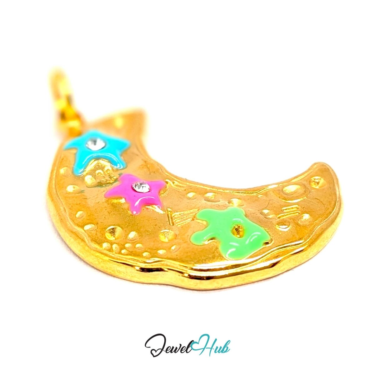 Crystal Rainbow Moon Charm - Gold Stainless Steel Enamel - 17.5x24.2mm