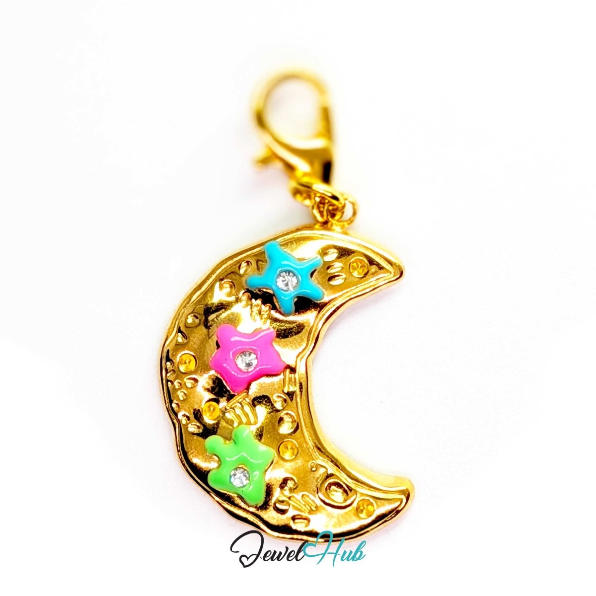 Crystal Rainbow Moon Charm - Gold Stainless Steel Enamel - 17.5x24.2mm