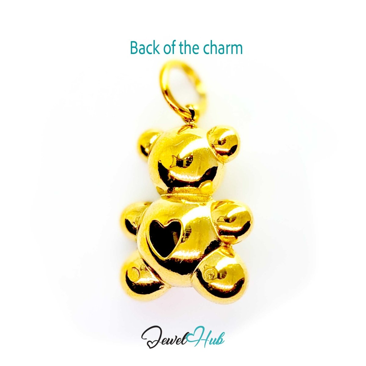 Back of the gold Crystal Solitaire Heart Bear charm - polished steel with a heart-shaped panel - JewelHub