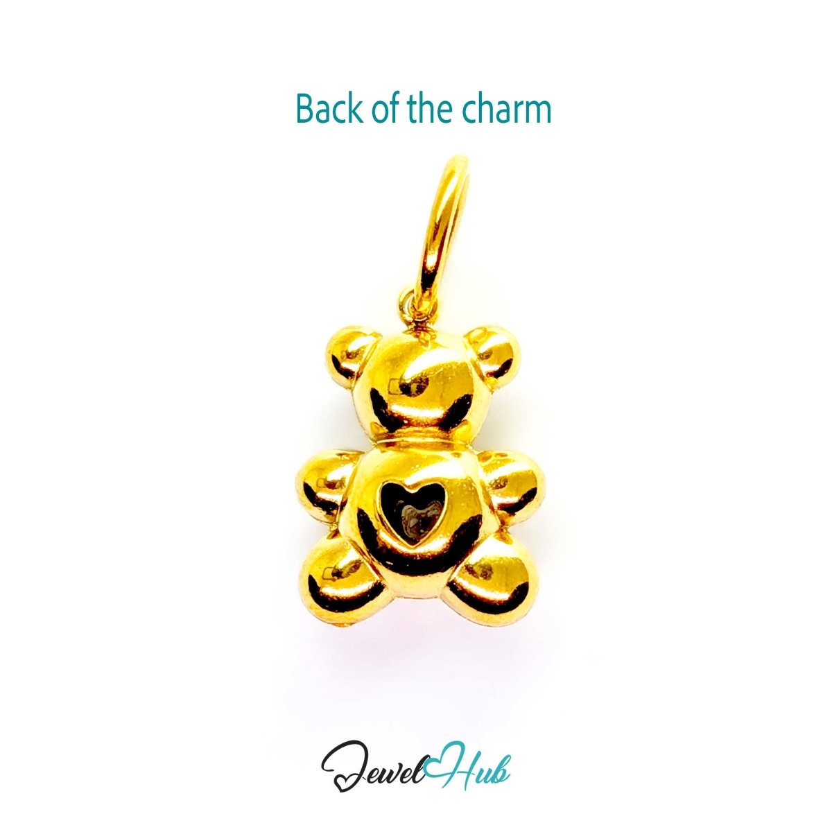 Back of the gold Crystal Sparkle Heart Bear charm - polished steel with a heart-shaped panel - JewelHub