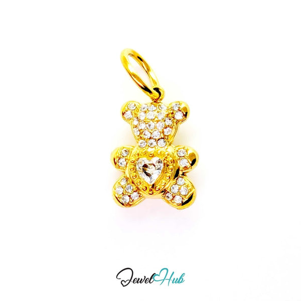 Crystal Sparkle Heart Bear charm in gold-tone stainless steel with a heart-cut crystal at the chest - JewelHub