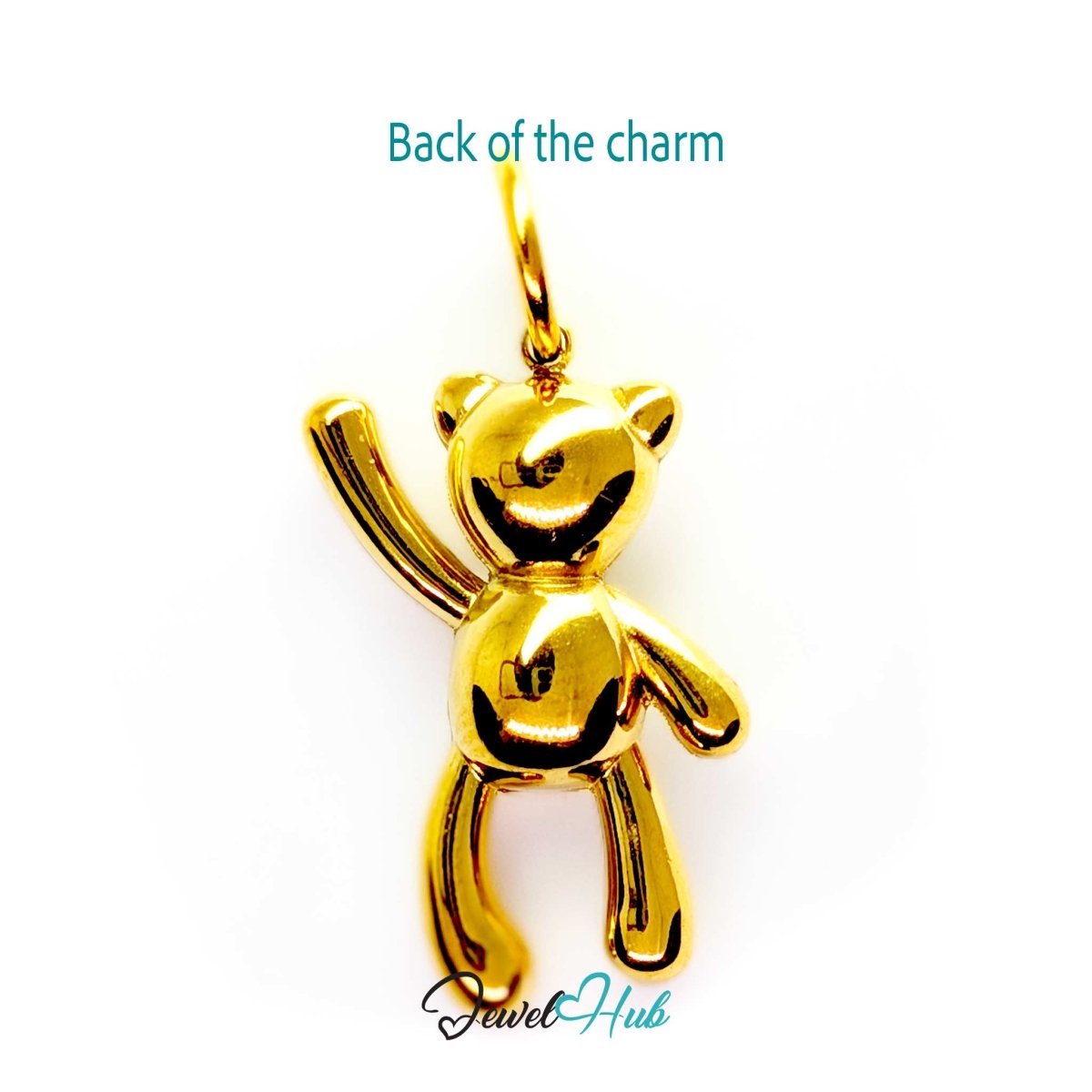 Back of the gold Crystal Tummy Bear charm - smooth polished steel, suitable for engraving - JewelHub
