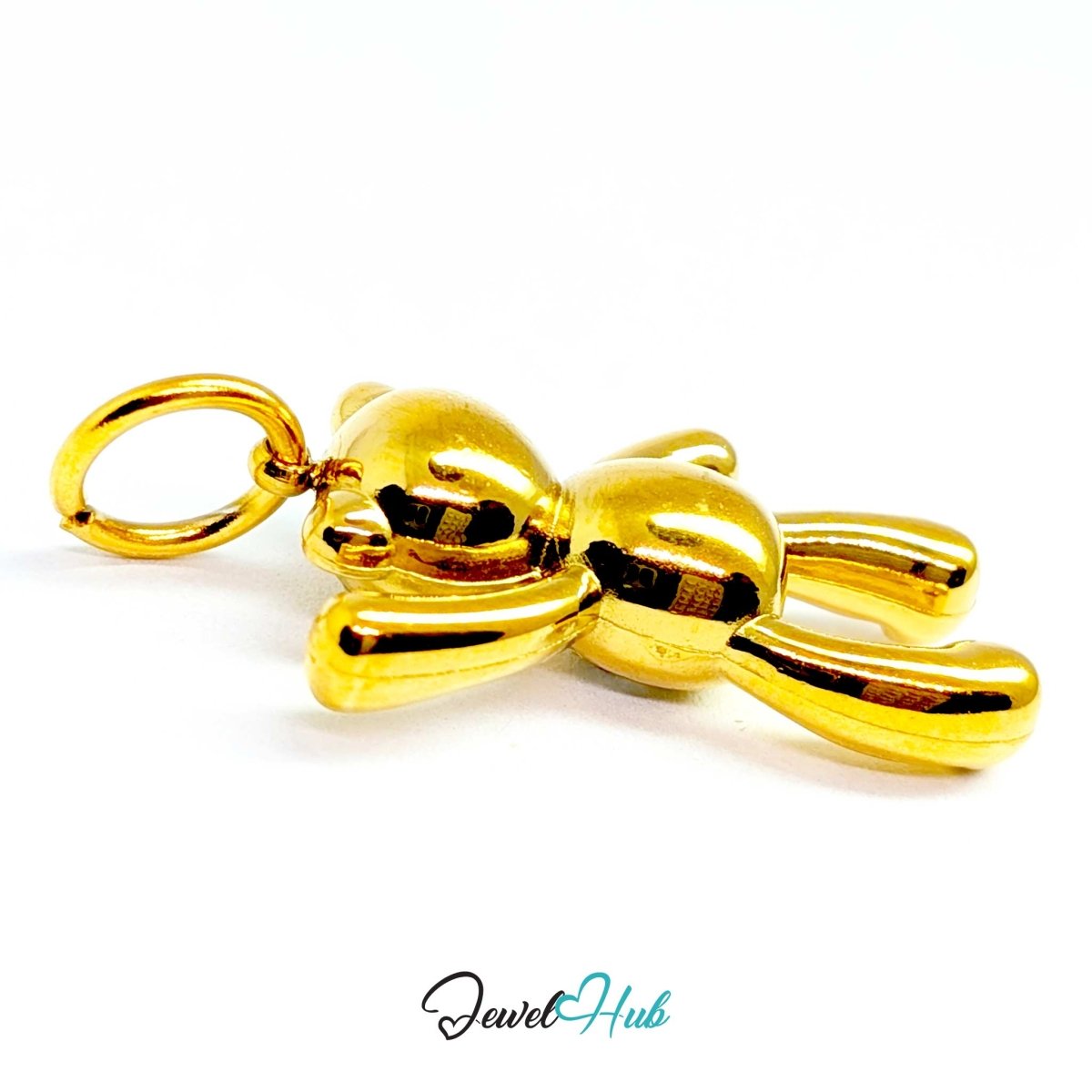 Gold Crystal Tummy Bear charm, three-quarter view of the polished body and crystal tummy - JewelHub