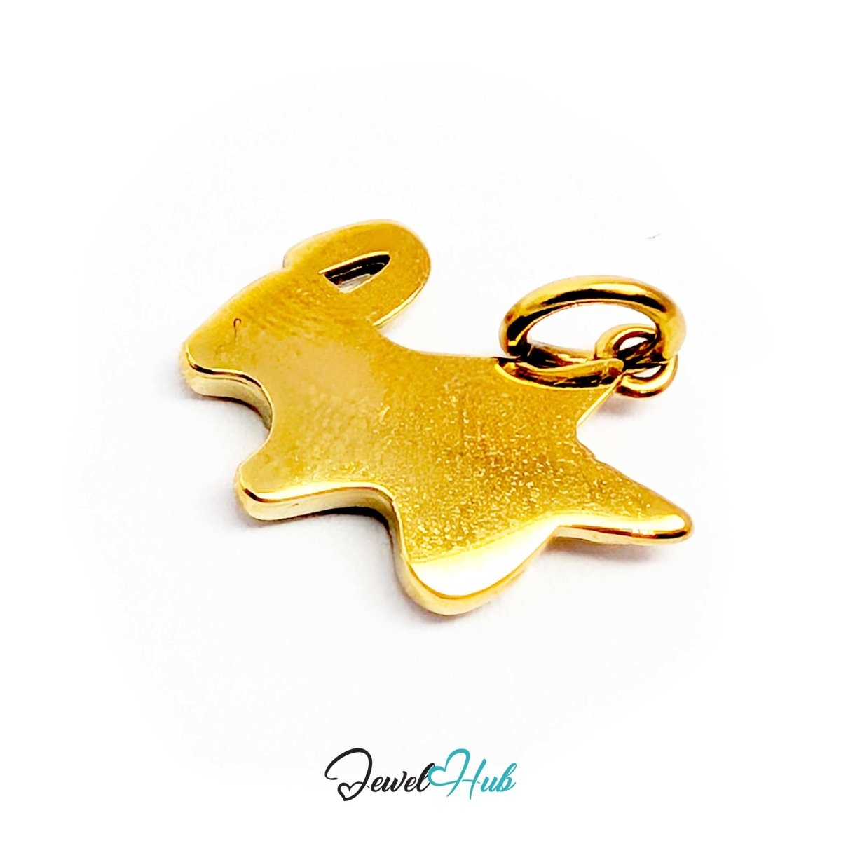 Rear three-quarter view of the gold unicorn charm with its rounded jump ring - JewelHub