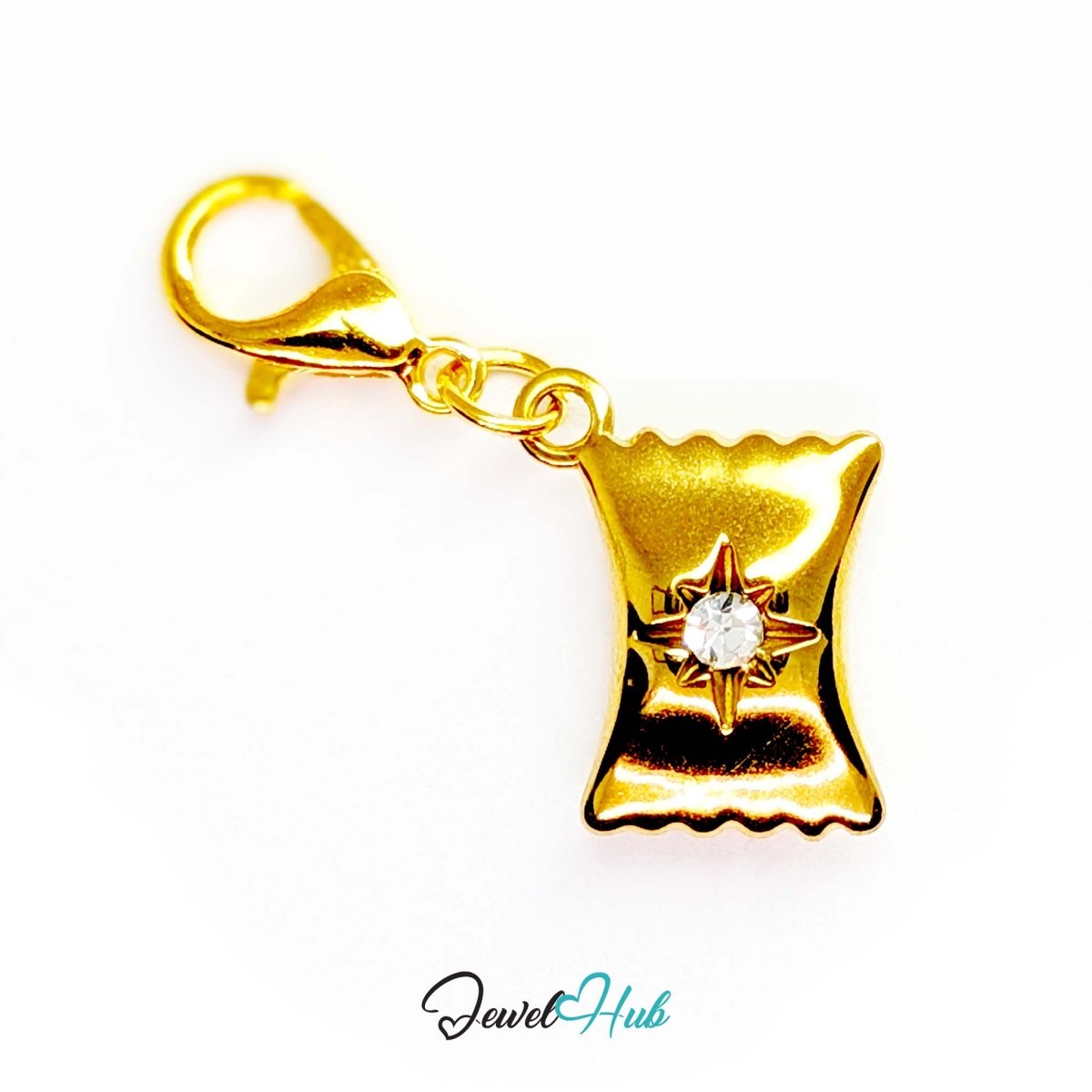 Wrapped sweet charm in gold stainless steel with a clear crystal - shown with the lobster clasp attached - JewelHub