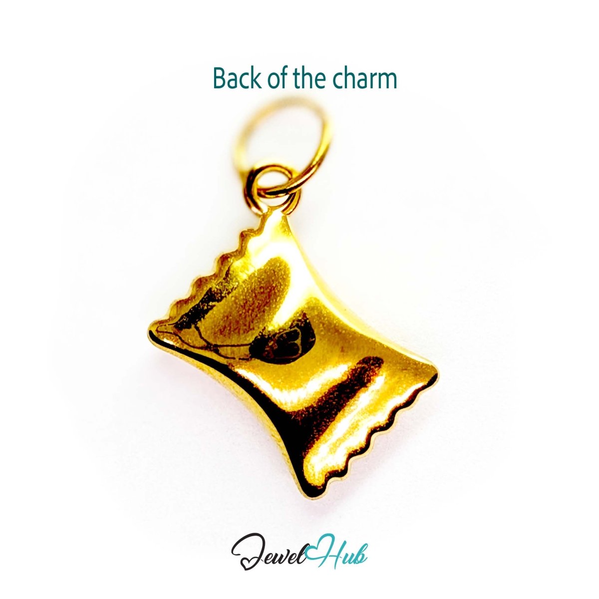 Wrapped sweet charm in gold stainless steel with a clear crystal - reverse - JewelHub