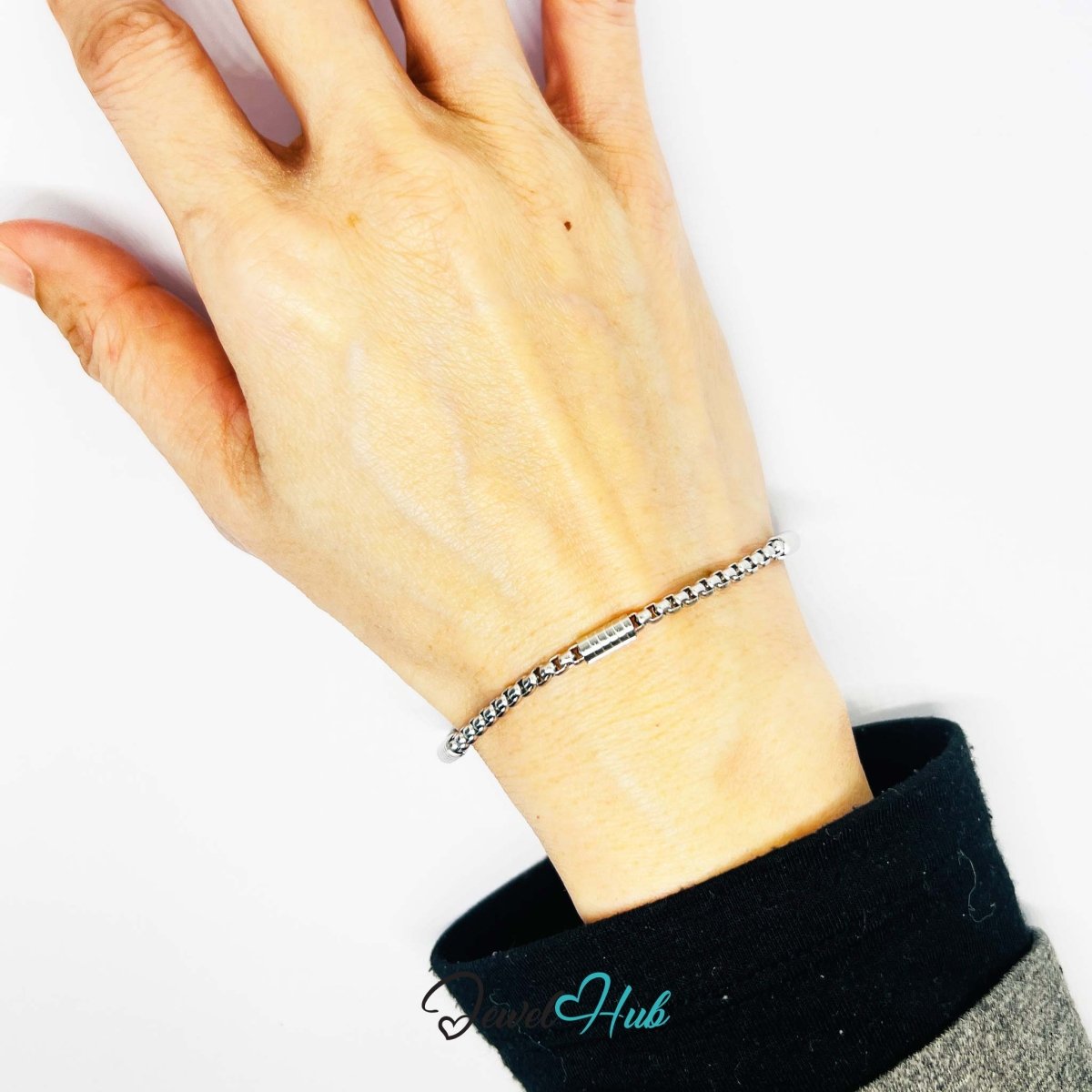 Curved Box Chain Stainless Steel Bracelet – Cylinder Detail - JewelHub.co.uk