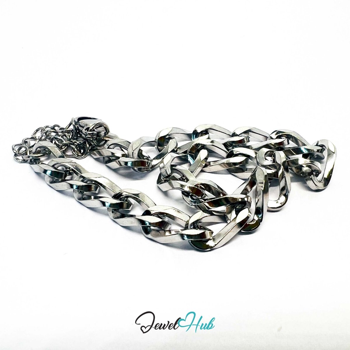 Curved Curb Stainless Steel Bracelet – Adjustable Twisted Chain - JewelHub.co.uk