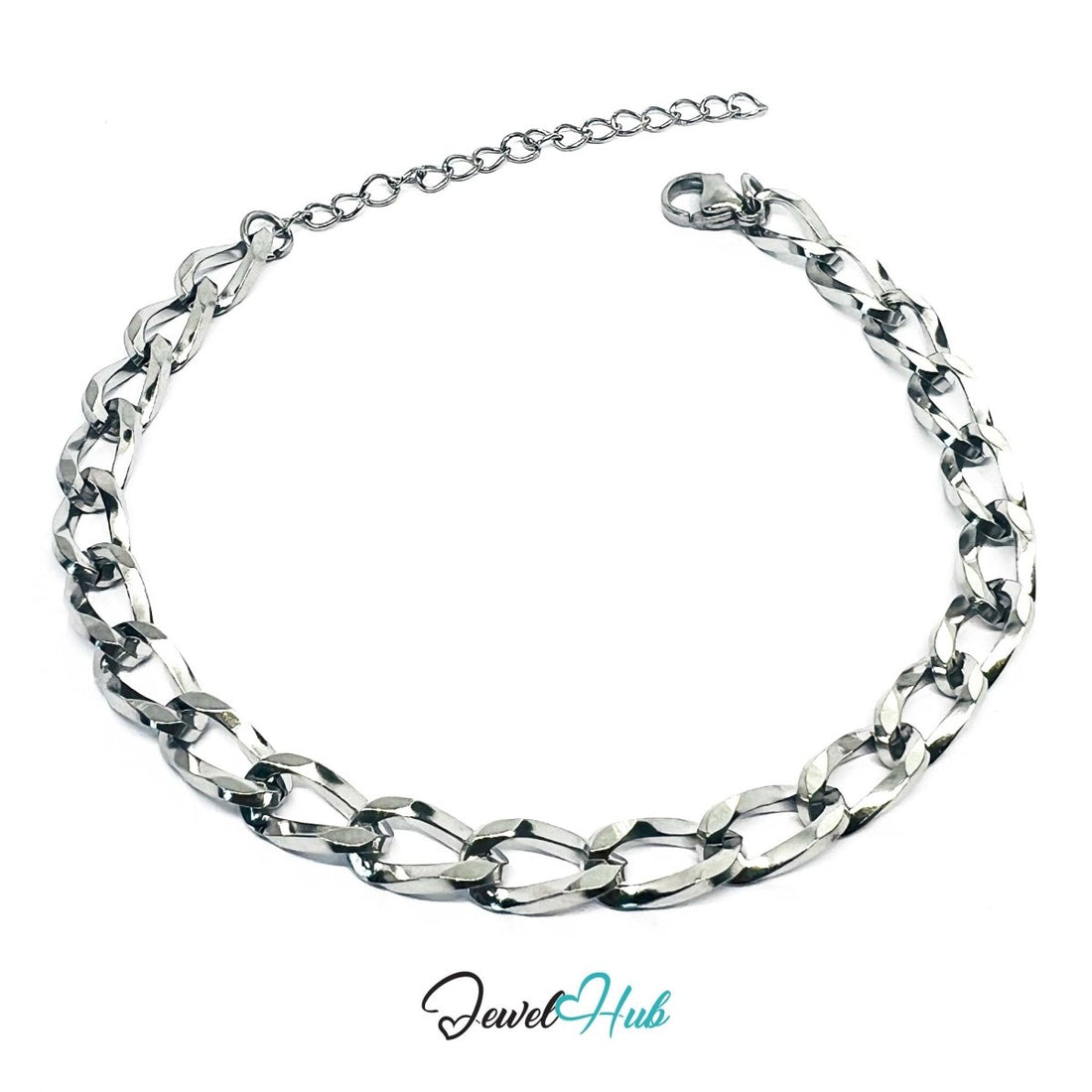 Curved Curb Stainless Steel Bracelet – Adjustable Twisted Chain - JewelHub.co.uk