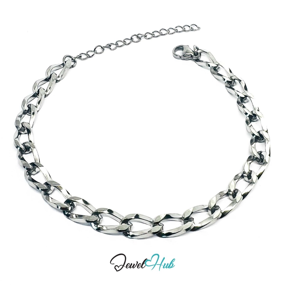 Curved Curb Stainless Steel Bracelet – Adjustable Twisted Chain - JewelHub.co.uk