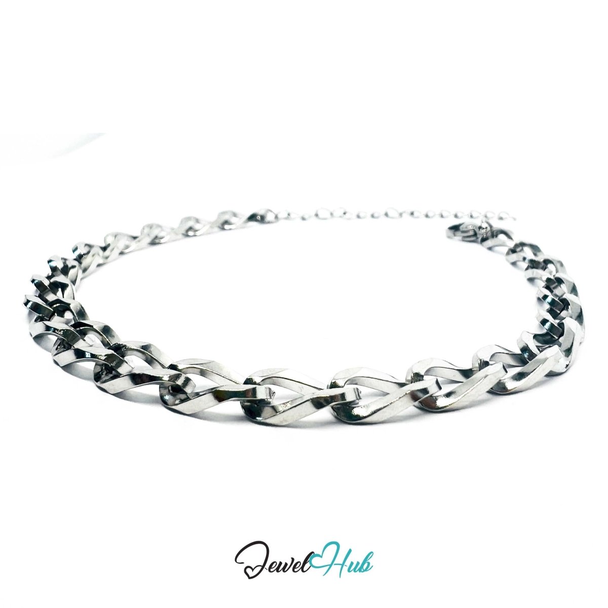 Curved Curb Stainless Steel Bracelet – Adjustable Twisted Chain - JewelHub.co.uk