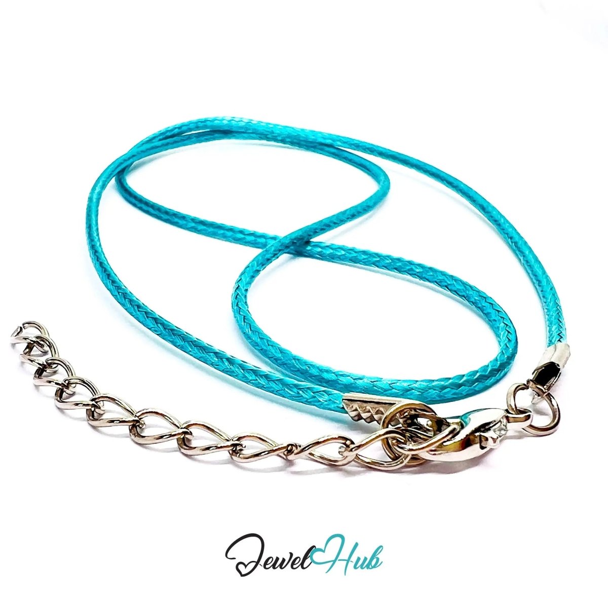 Cyan Faux Leather Cord Necklace – 40cm Layering Base (Silver Clasp) - JewelHub.co.uk