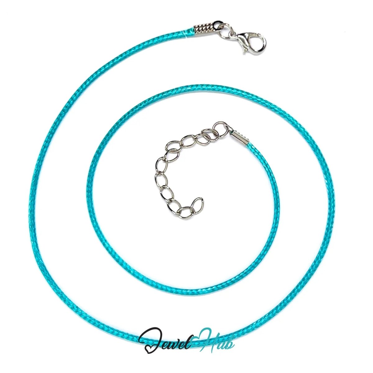 Cyan Faux Leather Cord Necklace – 40cm Layering Base (Silver Clasp) - JewelHub.co.uk