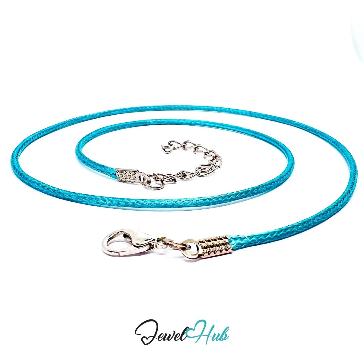 Cyan Faux Leather Cord Necklace – 40cm Layering Base (Silver Clasp) - JewelHub.co.uk