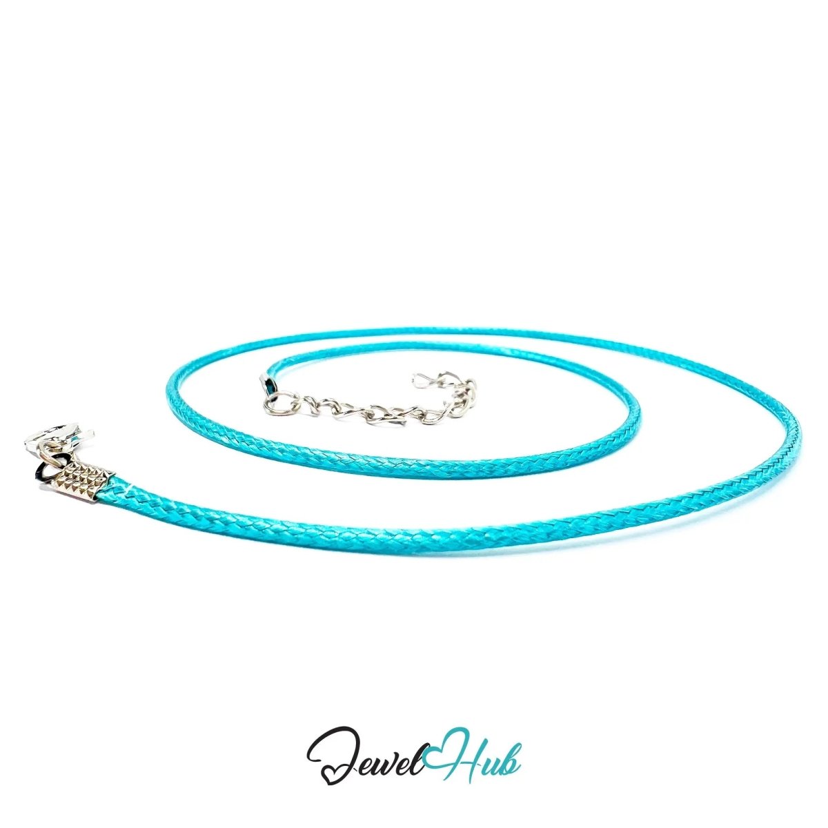 Cyan Faux Leather Cord Necklace – 40cm Layering Base (Silver Clasp) - JewelHub.co.uk