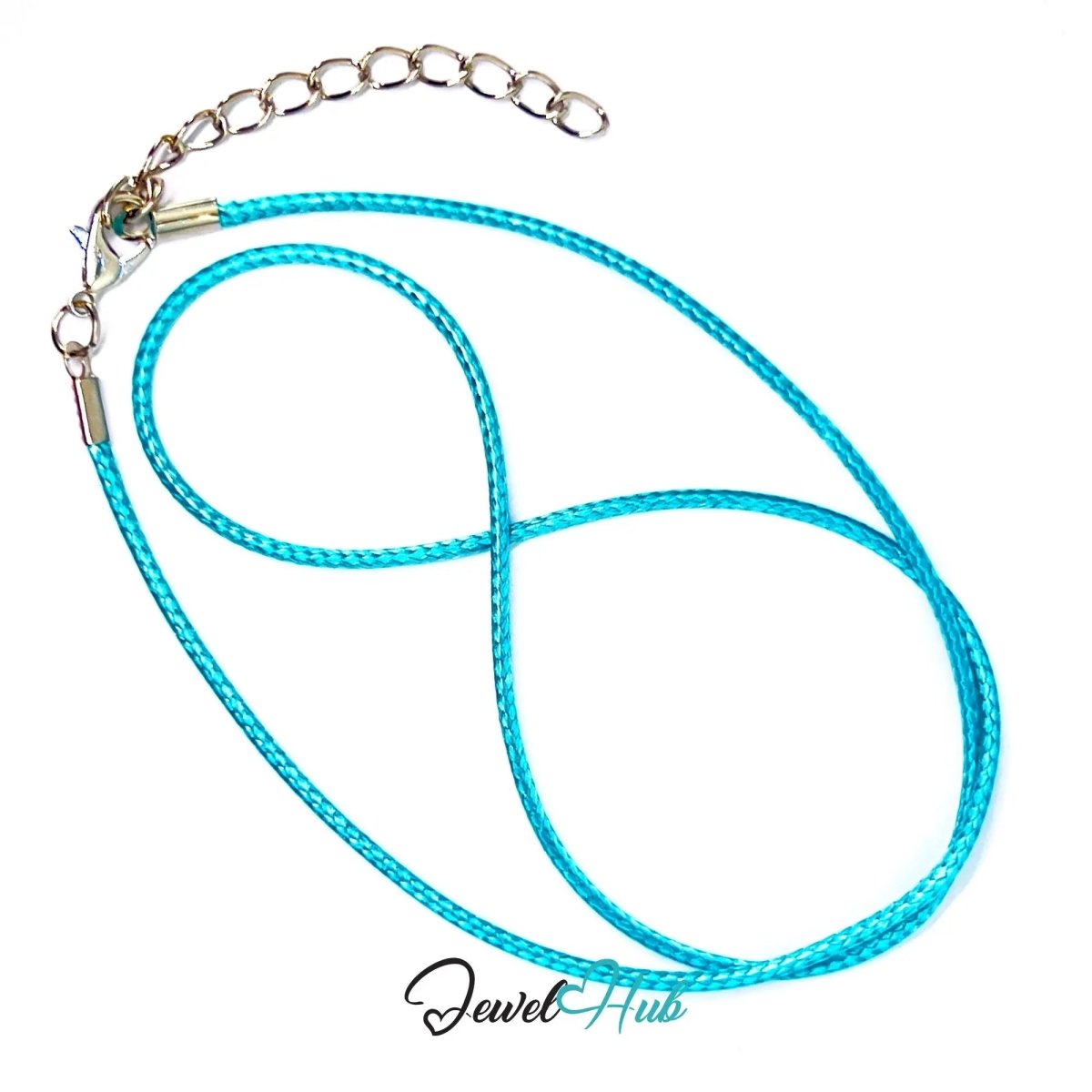 Cyan Faux Leather Cord Necklace – 40cm Layering Base (Silver Clasp) - JewelHub.co.uk