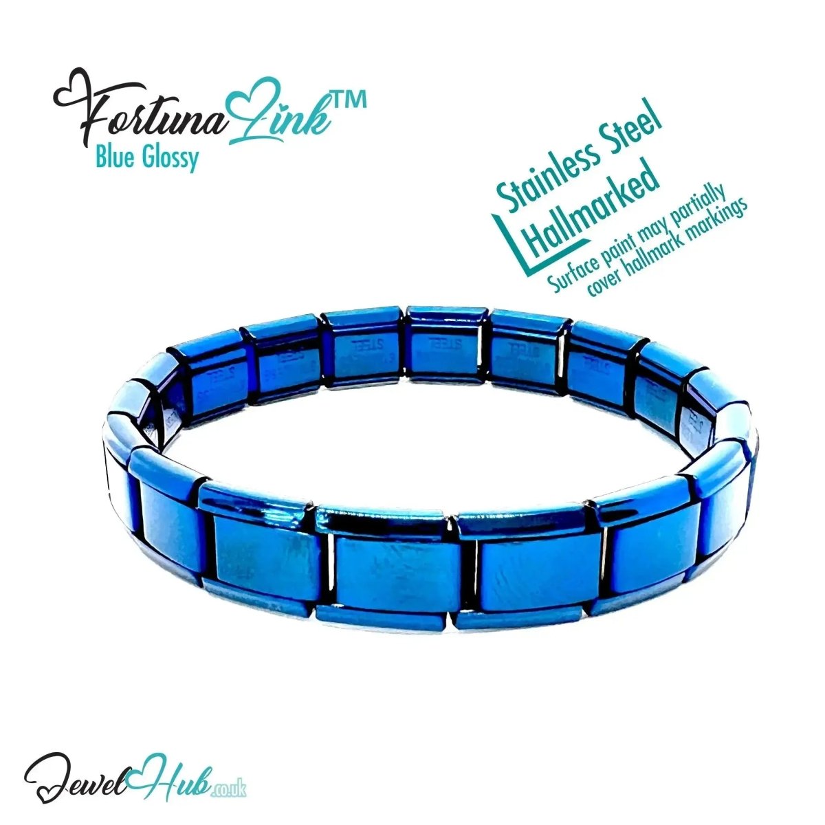 Dark Blue Glossy Italian bracelet by the FortunaLink™ Tile Collection (18 links) - JewelHub.co.uk