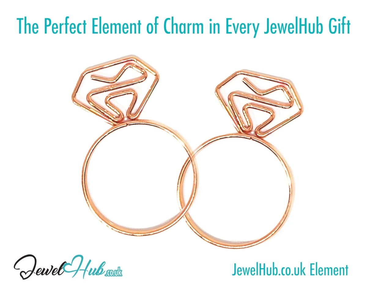 Diamond Ring Paper Clips · Iron Duo · Gold & Rose Gold · Quirky Gift Charm · Bestseller Combo - JewelHub.co.uk