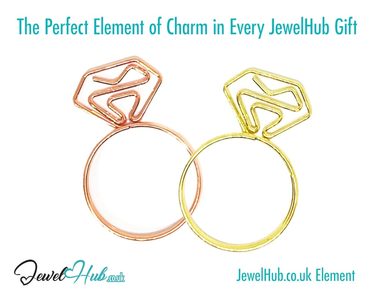 Diamond Ring Paper Clips · Iron Duo · Gold & Rose Gold · Quirky Gift Charm · Bestseller Combo - JewelHub.co.uk
