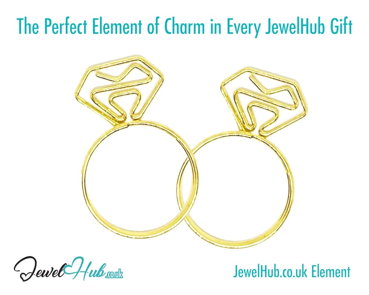 Diamond Ring Paper Clips · Iron Duo · Gold & Rose Gold · Quirky Gift Charm · Bestseller Combo - JewelHub.co.uk
