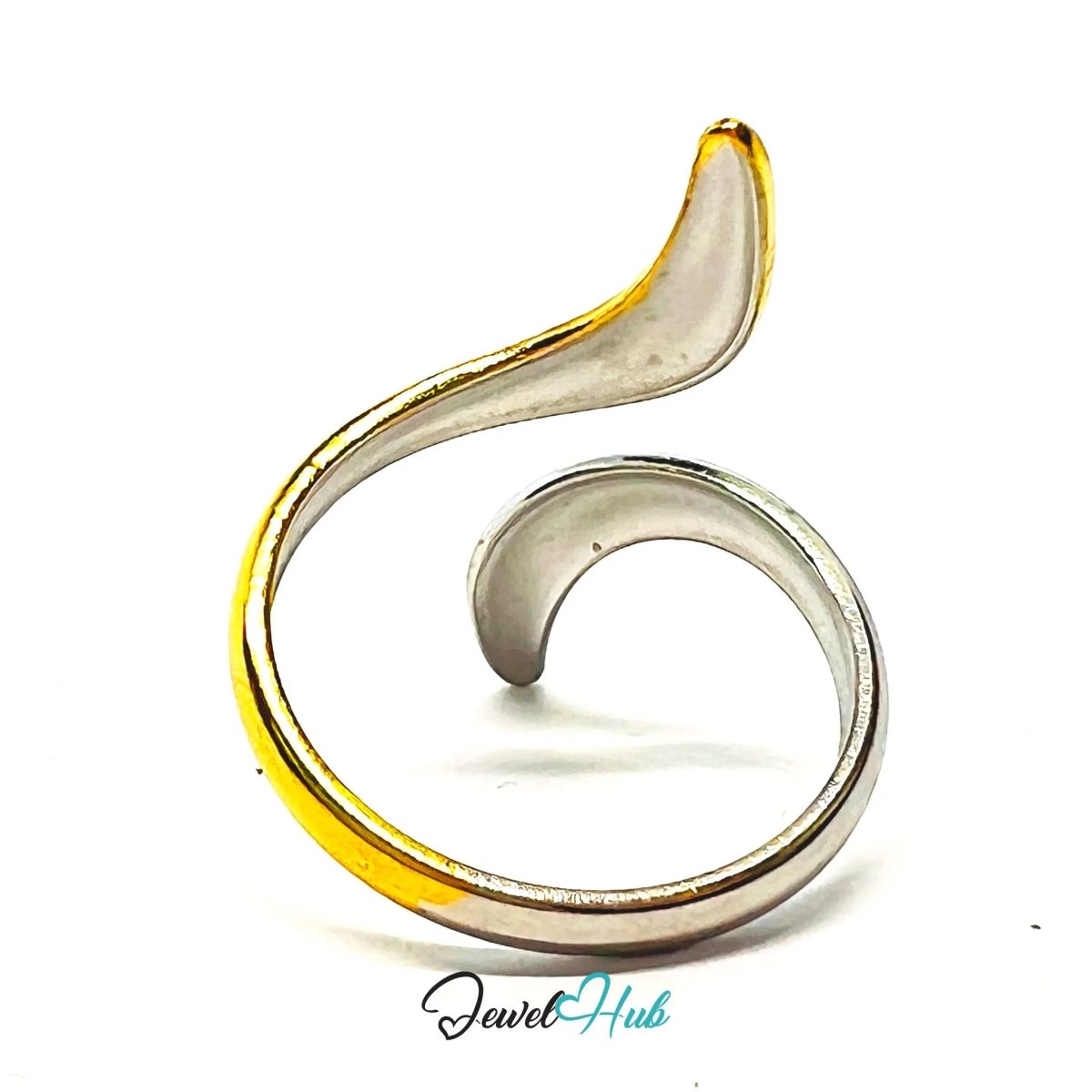 DueTone Dual - Prong HornCrest Stainless Steel Ring · Adjustable OPQ · Modernism - JewelHub.co.uk