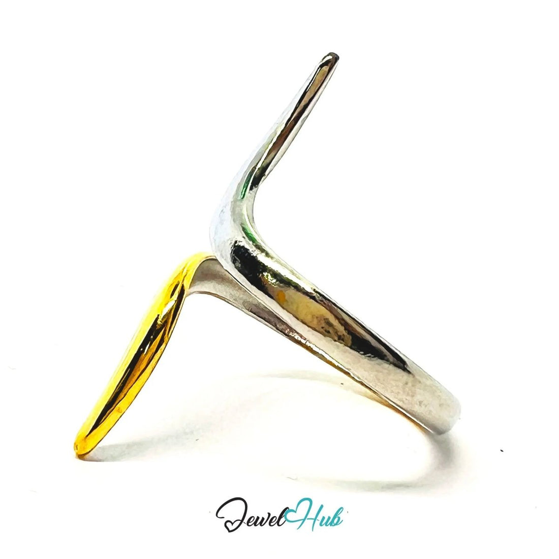 DueTone Dual - Prong HornCrest Stainless Steel Ring · Adjustable OPQ · Modernism - JewelHub.co.uk