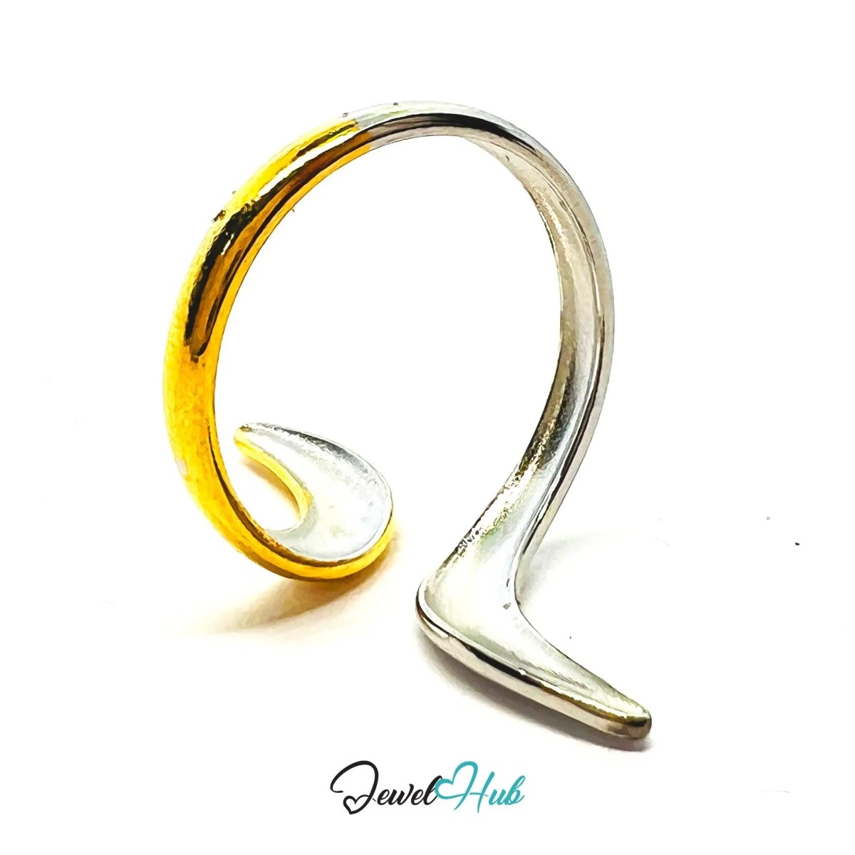 DueTone Dual - Prong HornCrest Stainless Steel Ring · Adjustable OPQ · Modernism - JewelHub.co.uk