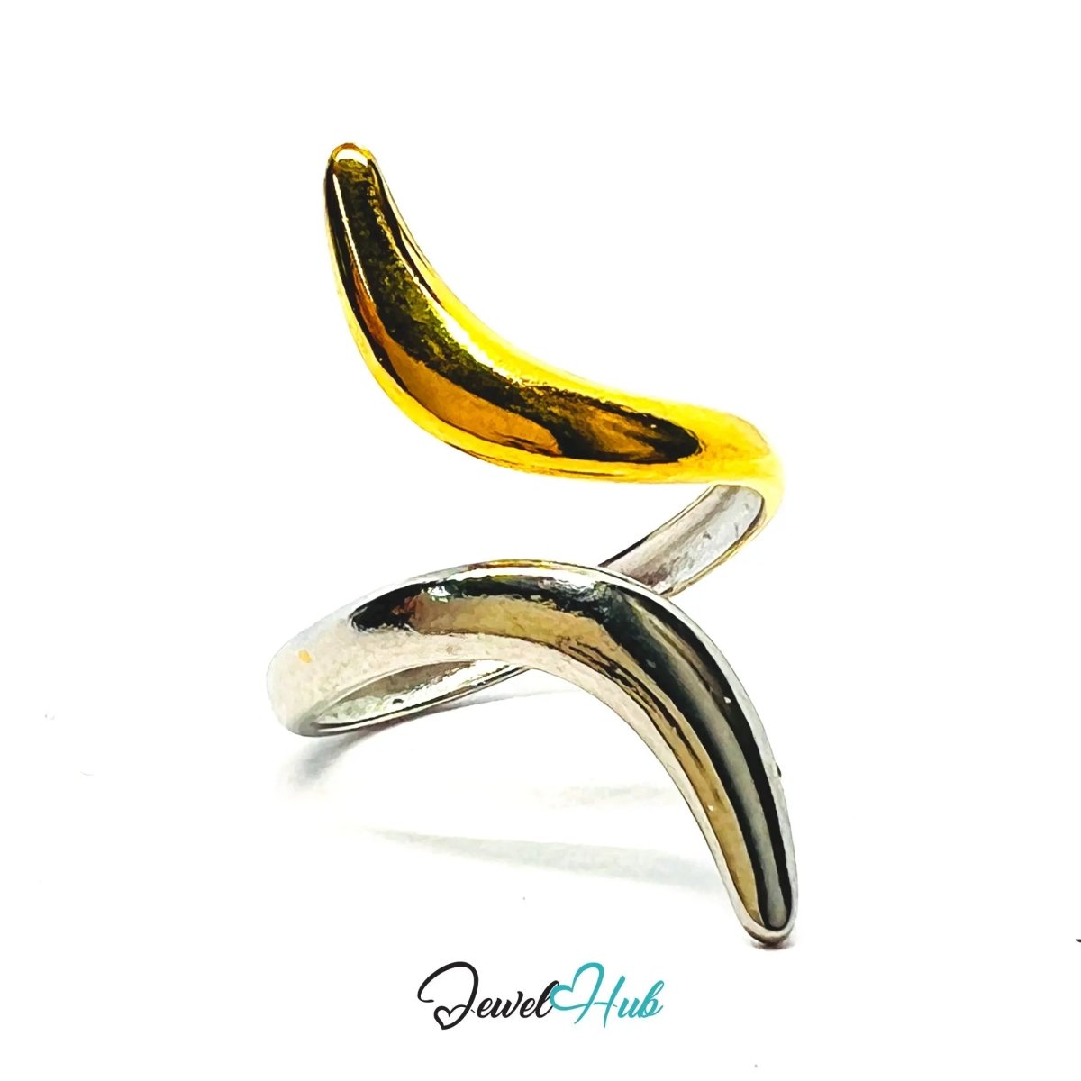 DueTone Dual - Prong HornCrest Stainless Steel Ring · Adjustable OPQ · Modernism - JewelHub.co.uk