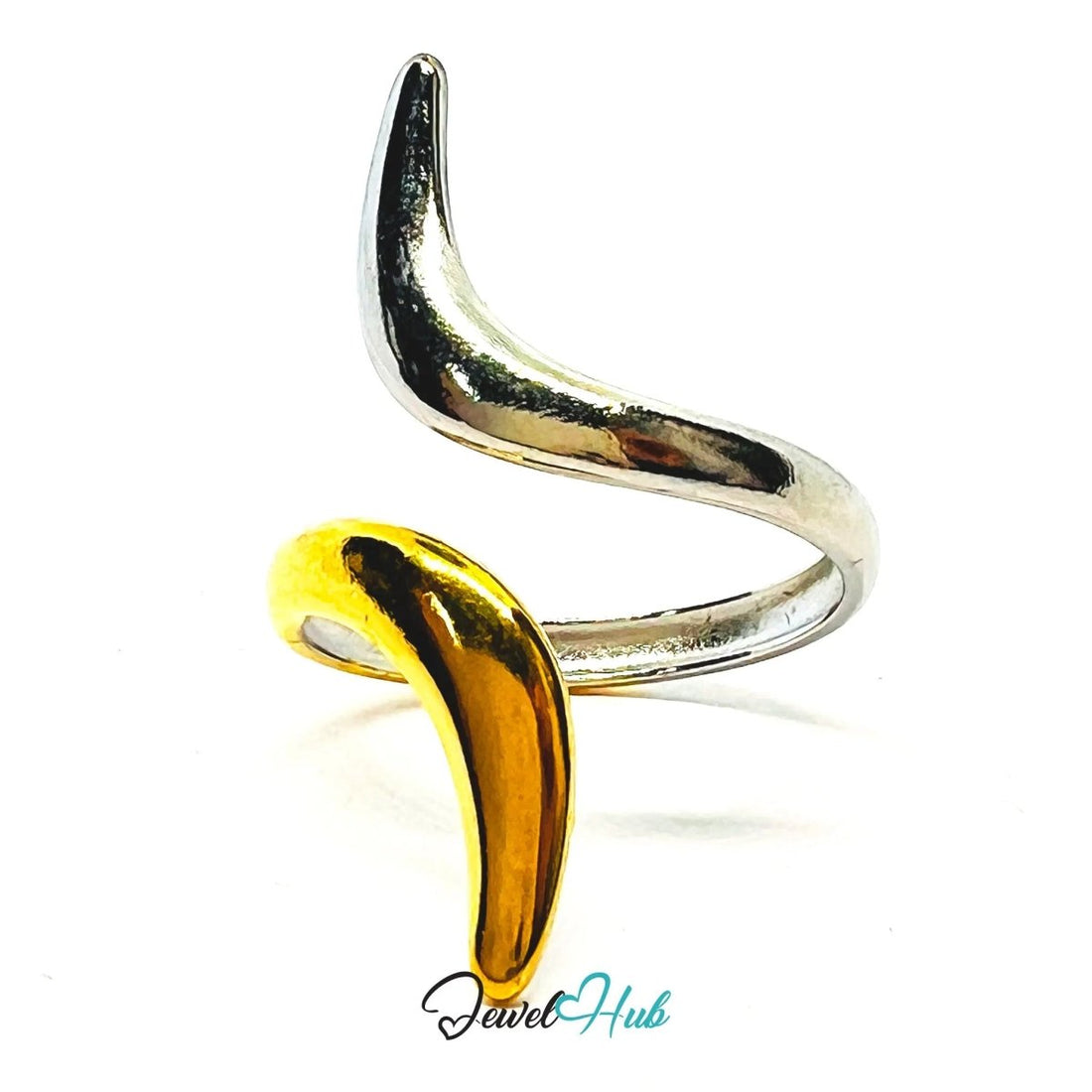 DueTone Dual - Prong HornCrest Stainless Steel Ring · Adjustable OPQ · Modernism - JewelHub.co.uk