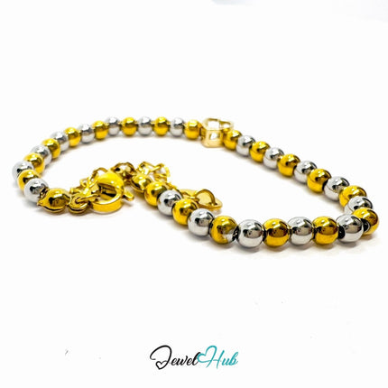 DuoTone 316L Stainless Steel Bead Bracelet – Heart Zirconia Accent - JewelHub.co.uk
