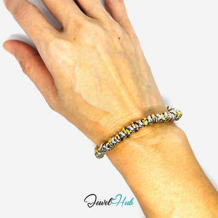 DuoTone 316L Stainless Steel Bead Bracelet – Mixed Metal for Fashion Gifts - JewelHub.co.uk