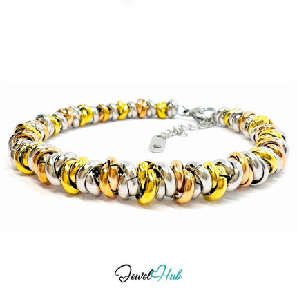 DuoTone 316L Stainless Steel Bead Bracelet – Mixed Metal for Fashion Gifts - JewelHub.co.uk