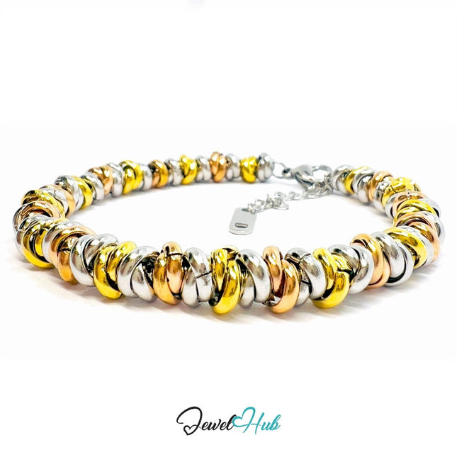 DuoTone 316L Stainless Steel Bead Bracelet – Mixed Metal for Fashion Gifts - JewelHub.co.uk