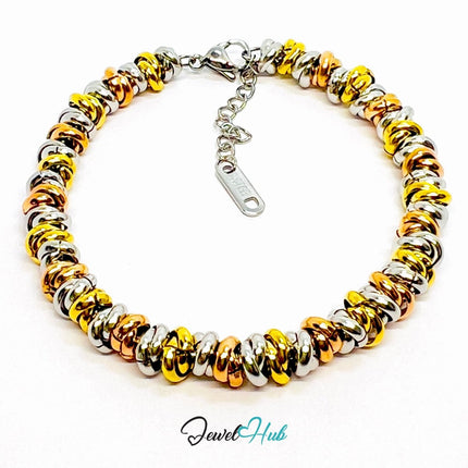 DuoTone 316L Stainless Steel Bead Bracelet – Mixed Metal for Fashion Gifts - JewelHub.co.uk
