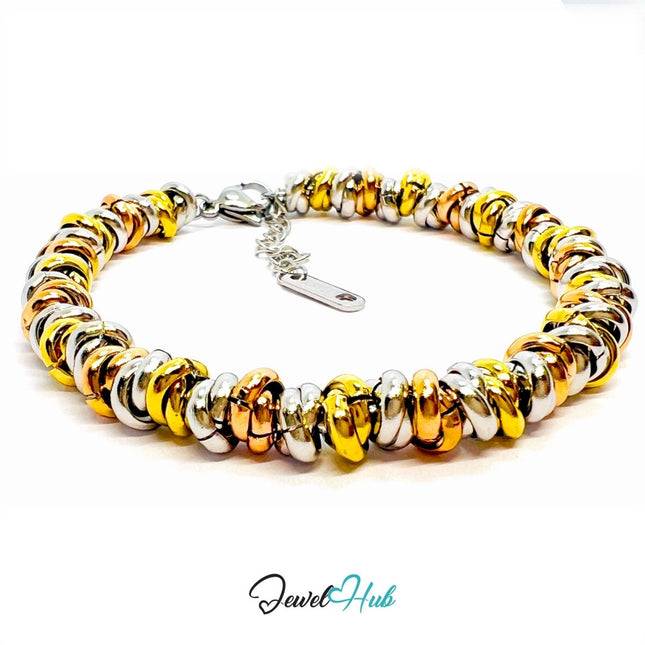 DuoTone 316L Stainless Steel Bead Bracelet – Mixed Metal for Fashion Gifts - JewelHub.co.uk