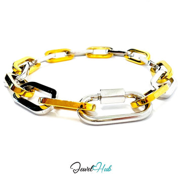 DuoTone 316L Stainless Steel Bracelet – Double - Tone Paperclip Link - JewelHub.co.uk