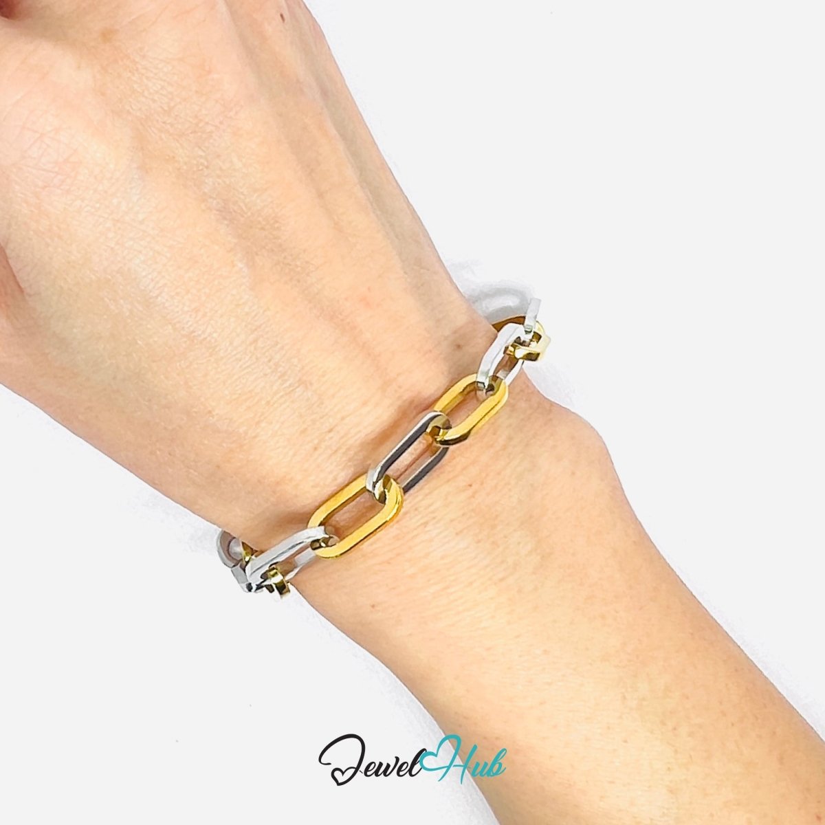 DuoTone 316L Stainless Steel Bracelet – Double - Tone Paperclip Link - JewelHub.co.uk
