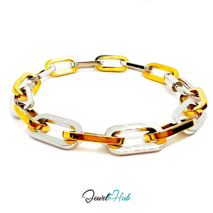 DuoTone 316L Stainless Steel Bracelet – Double - Tone Paperclip Link - JewelHub.co.uk