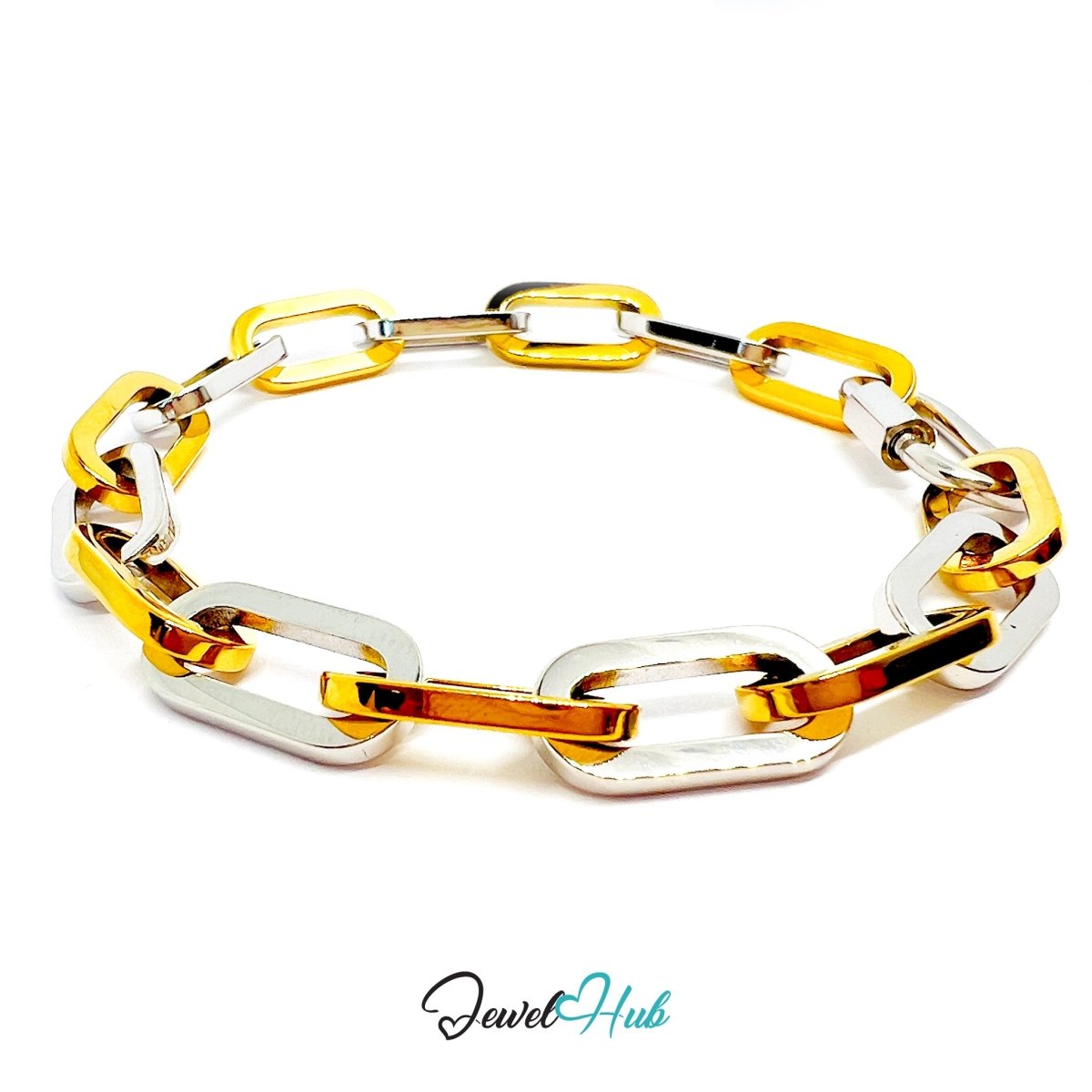 DuoTone 316L Stainless Steel Bracelet – Double - Tone Paperclip Link - JewelHub.co.uk